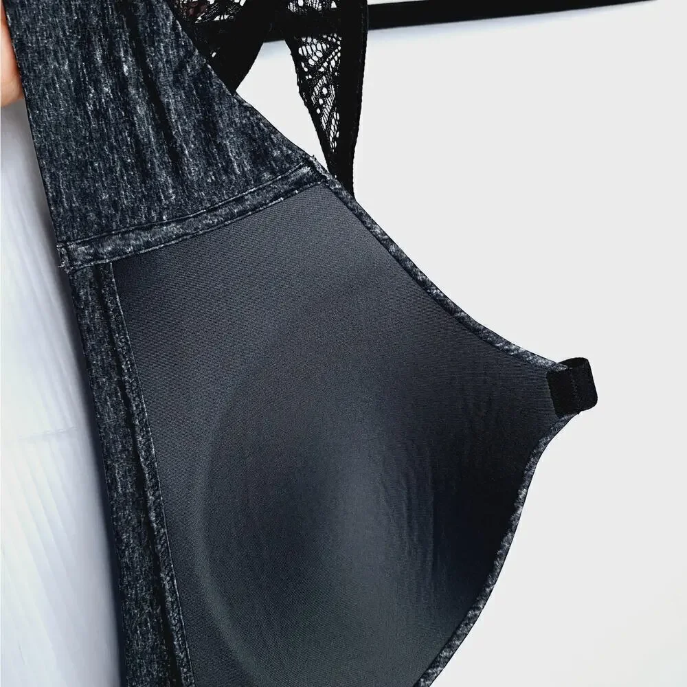 Soma Enbliss Luxe Wireless J Hook Bra Lace Back 34 DD Racerback Heather Quartz